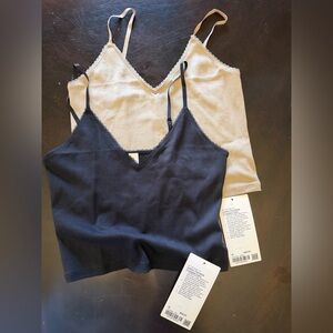 Set of 2, and Black and Tan Lululemon cotton pointelle cropped cami tank tops
